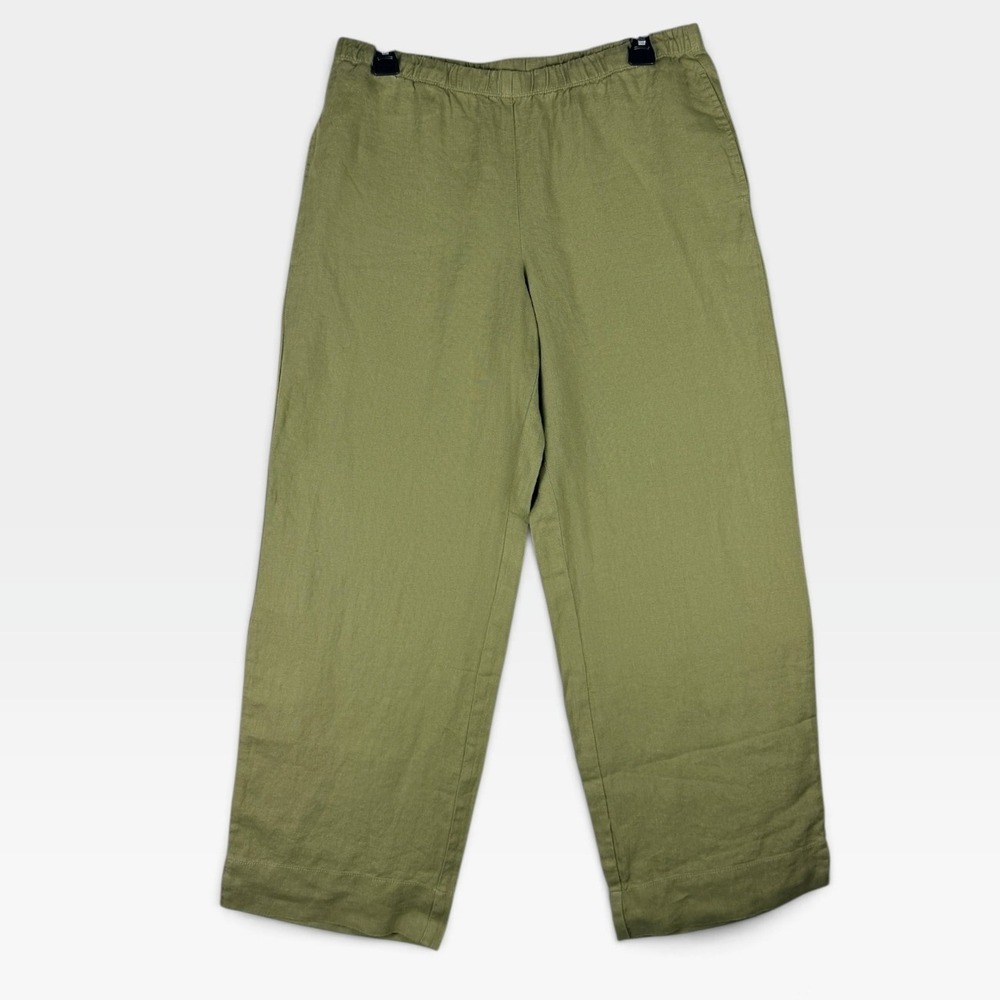 J. Jill Pants Love Linen Women S Tall Arugula Green Wide Leg Elastic Waist NEW